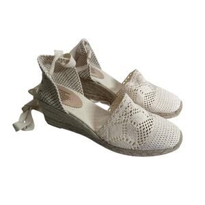 J.Crew Ivory Crochet Lace-Up Wedge Espadrilles NIB Size 10 Perfect for Weddings